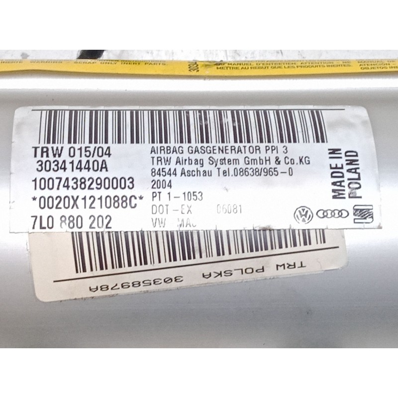 Recambio de airbag salpicadero para volkswagen touareg (7la, 7l6, 7l7) 2.5 r5 tdi referencia OEM IAM 7L0880202  30341440A