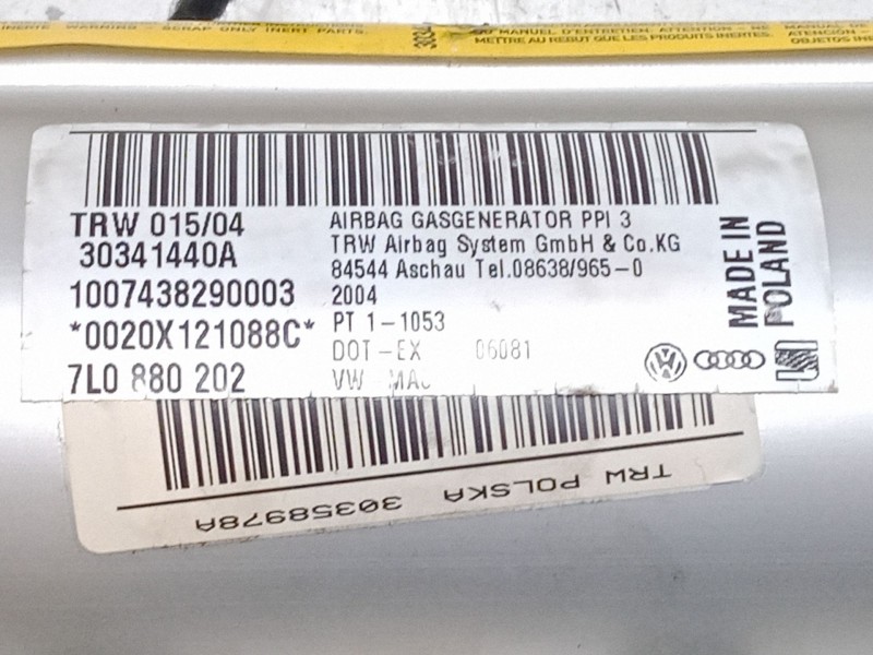 Recambio de airbag salpicadero para volkswagen touareg (7la, 7l6, 7l7) 2.5 r5 tdi referencia OEM IAM 7L0880202  30341440A
