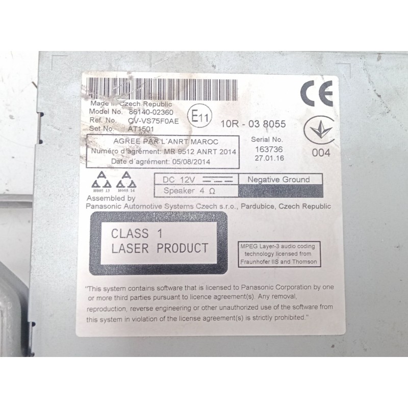 Recambio de pantalla multifuncion para toyota auris (_e18_) 1.8 hybrid (zwe186_) referencia OEM IAM 8614002360  10R038055