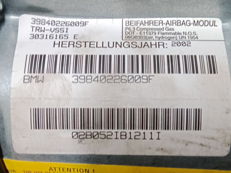Recambio de airbag salpicadero para bmw x5 (e53) 3.0 d referencia OEM IAM 39840226009F  