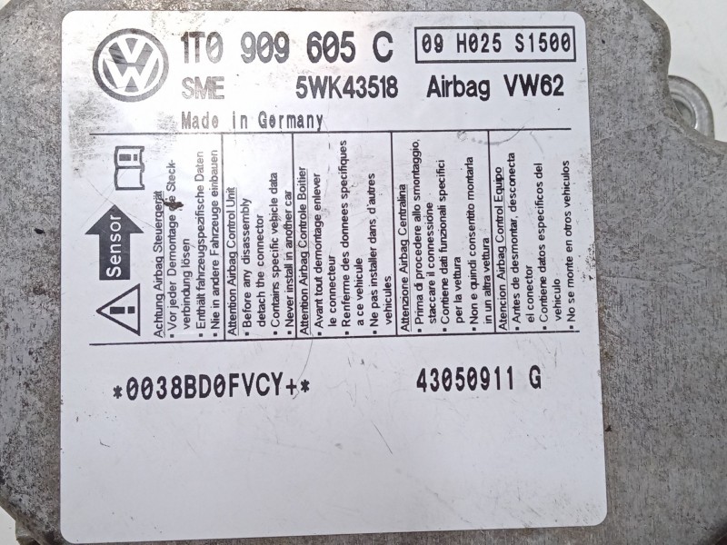 Recambio de centralita airbag para volkswagen touran (1t1, 1t2) 2.0 tdi 16v referencia OEM IAM 1T0909605C  5WK43518
