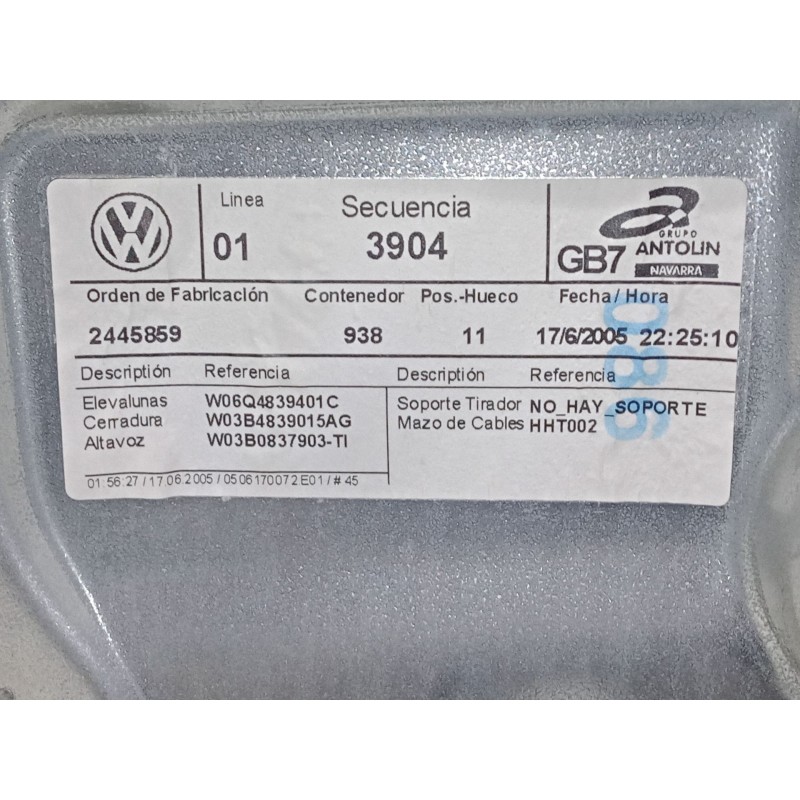 Recambio de elevalunas trasero izquierdo para volkswagen polo iv sedán (9a4, 9a2, 9n2, 9a6) 1.4 referencia OEM IAM W06Q4839401C 