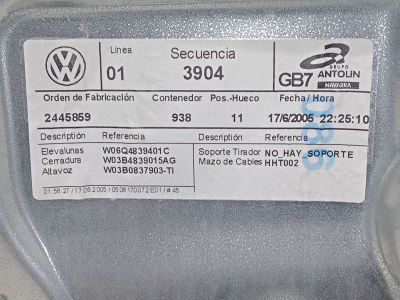 Recambio de elevalunas trasero izquierdo para volkswagen polo iv sedán (9a4, 9a2, 9n2, 9a6) 1.4 referencia OEM IAM W06Q4839401C 