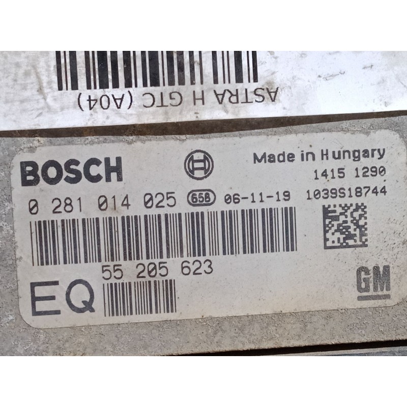 Recambio de centralita motor uce para opel astra h gtc (a04) 1.9 cdti (l08) referencia OEM IAM 55205623  0281014025 Recambio de centralita motor uce para opel astra h gtc (a04) 1.9 cdti (l08) referencia OEM IAM 55205623  0281014025