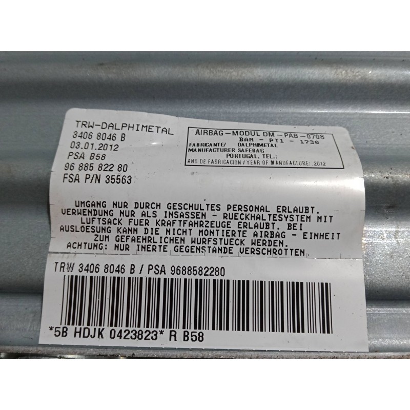 Recambio de airbag salpicadero para citroën c4 grand picasso i (ua_) 2.0 hdi 150 referencia OEM IAM PSA9688582280  