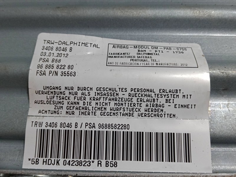 Recambio de airbag salpicadero para citroën c4 grand picasso i (ua_) 2.0 hdi 150 referencia OEM IAM PSA9688582280  
