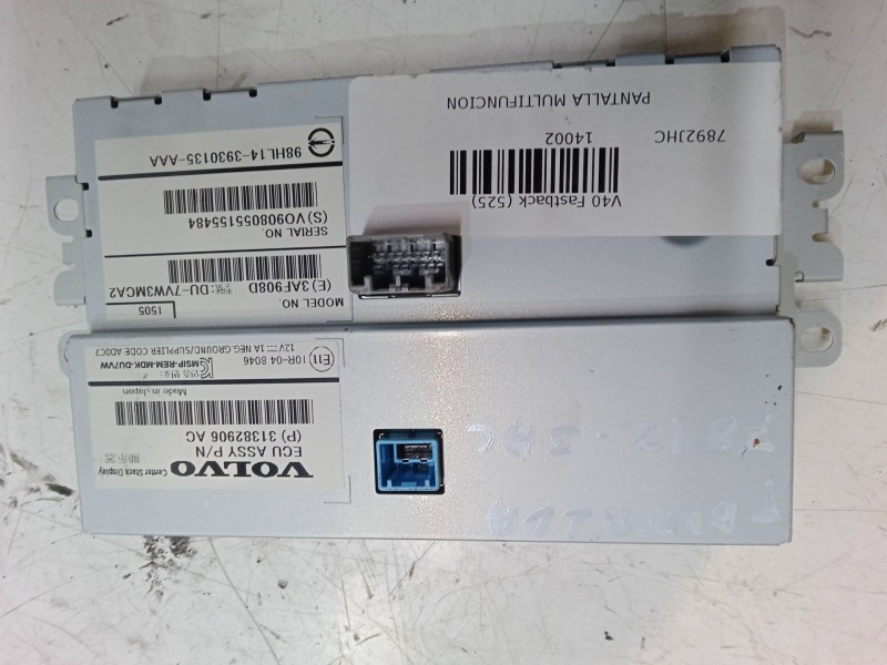 Recambio de pantalla multifuncion para volvo v40 hatchback (525) d2 referencia OEM IAM 31382906AC 7VW3MCA2 3AF908D