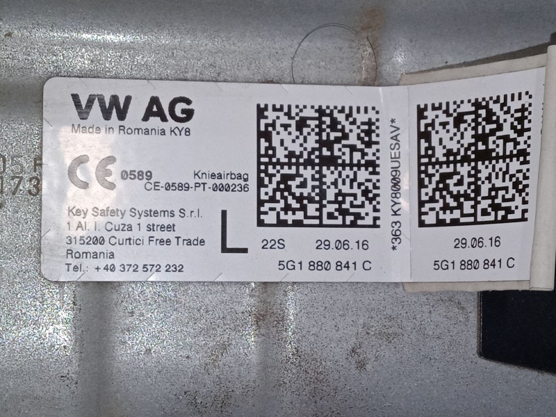 Recambio de airbag de puerta delantero izquierdo para seat leon (5f1) 1.4 tsi referencia OEM IAM 5G1880841C  