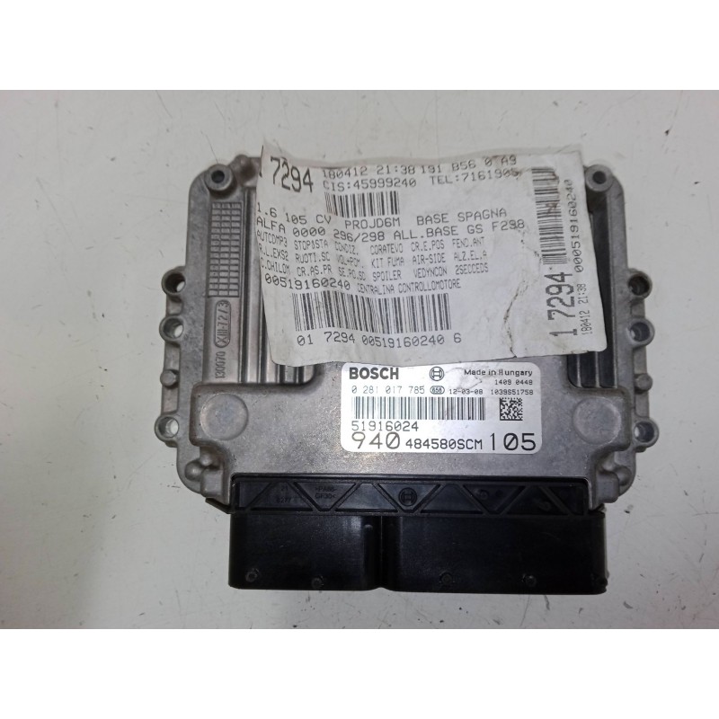 Recambio de centralita motor uce para alfa romeo giulietta (940_) 1.6 jtdm (940fxd1a) referencia OEM IAM 51916024  0281017785