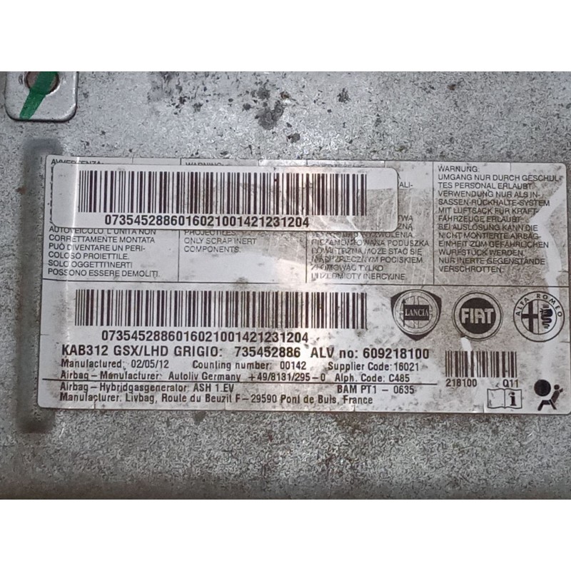 Recambio de airbag de rodilla para fiat 500 (312_) 1.3 d multijet (312axb1a) referencia OEM IAM 735452886  609218100