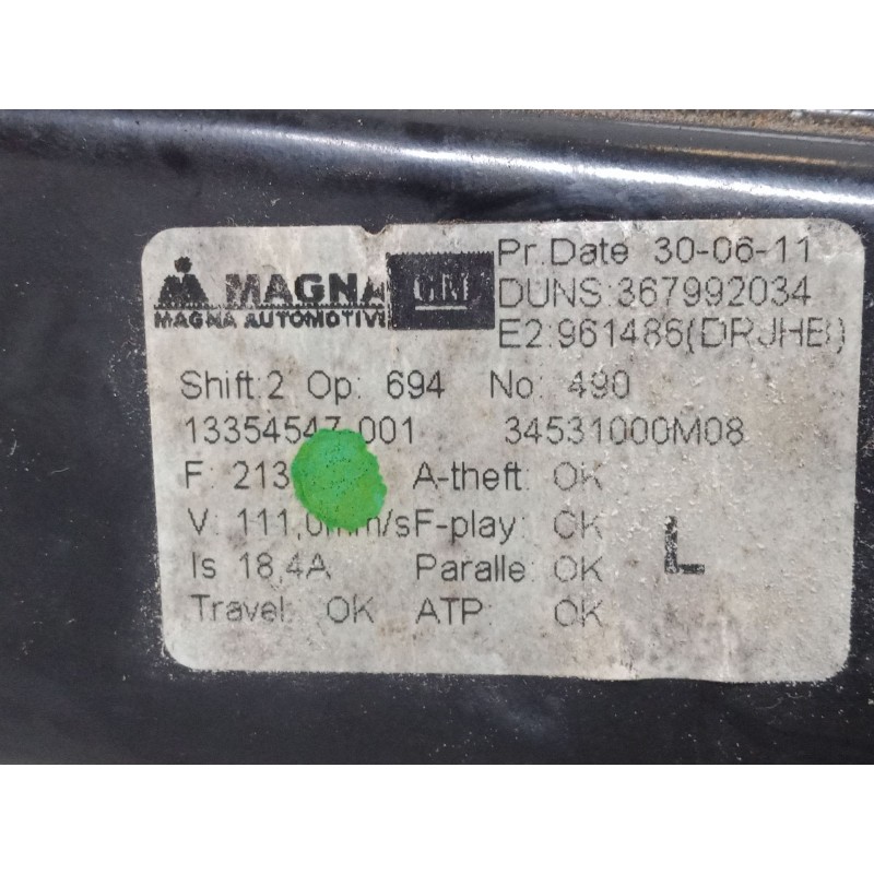 Recambio de elevalunas electrico delantero izquierdo para opel meriva b monospace (s10) 1.4 (75) referencia OEM IAM 13354547-001