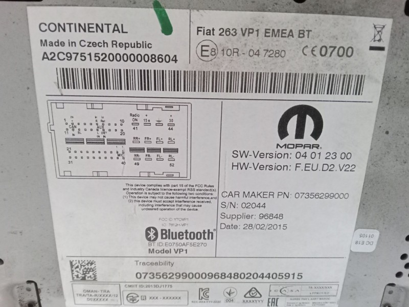 Recambio de radio para fiat doblo caja/chasis (263_) 1.6 d multijet referencia OEM IAM 10R047280  