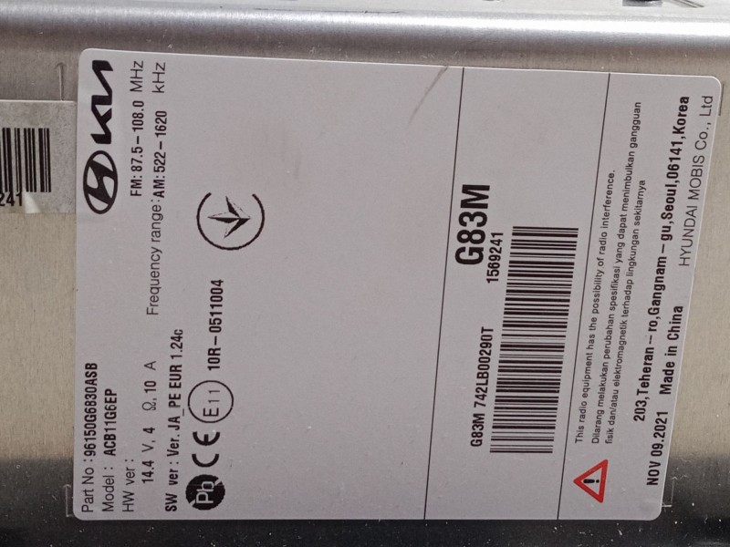 Recambio de radio para kia picanto iii (ja) 1.0 referencia OEM IAM 96150G6830ASB  