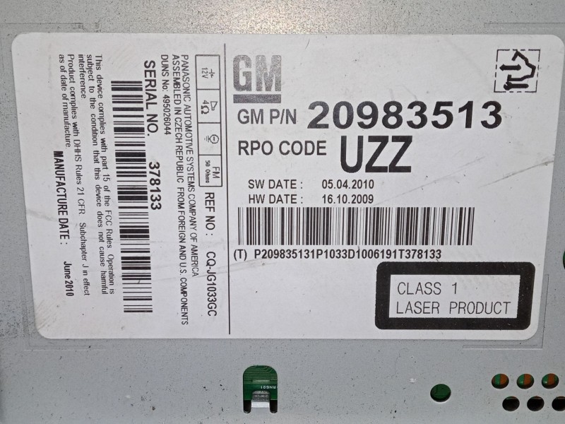 Recambio de radio para opel astra j (p10) 1.7 cdti (68) referencia OEM IAM 20983513  