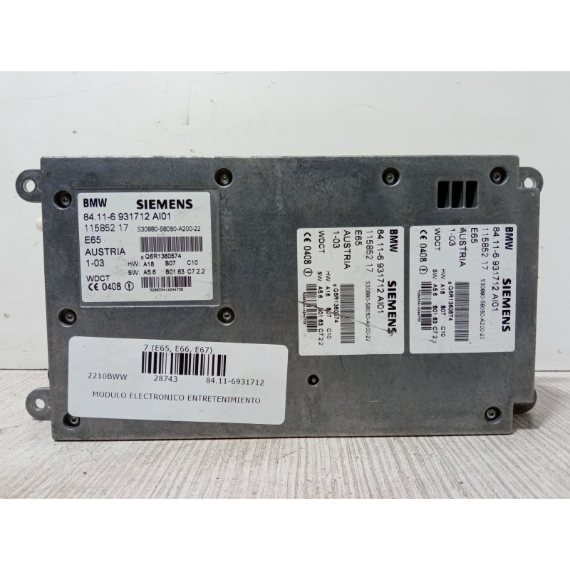 Recambio de modulo electronico entretenimiento para bmw 7 (e65, e66, e67) 735 i, li referencia OEM IAM 84.11-6931712  