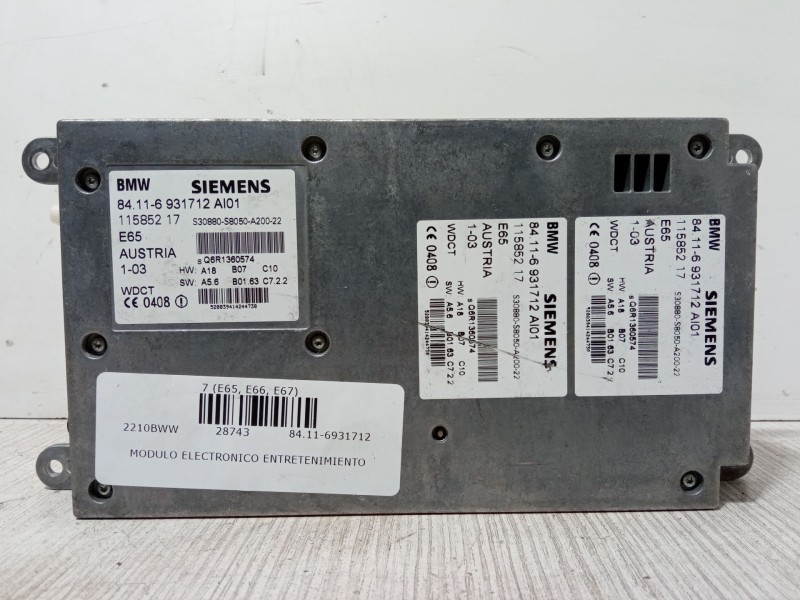 Recambio de modulo electronico entretenimiento para bmw 7 (e65, e66, e67) 735 i, li referencia OEM IAM 84.11-6931712  