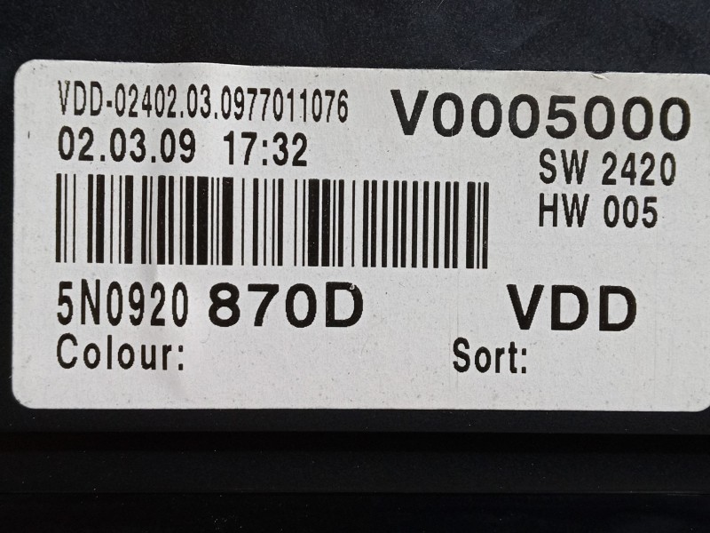Recambio de cuadro instrumentos para volkswagen tiguan (5n_) 2.0 tdi referencia OEM IAM 5N0920870D  110080360008