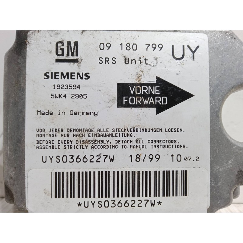 Recambio de centralita airbag para opel astra g station wagon (t98) 1.8 16v (f35) referencia OEM IAM 09180799UY 1923594 5WK42905
