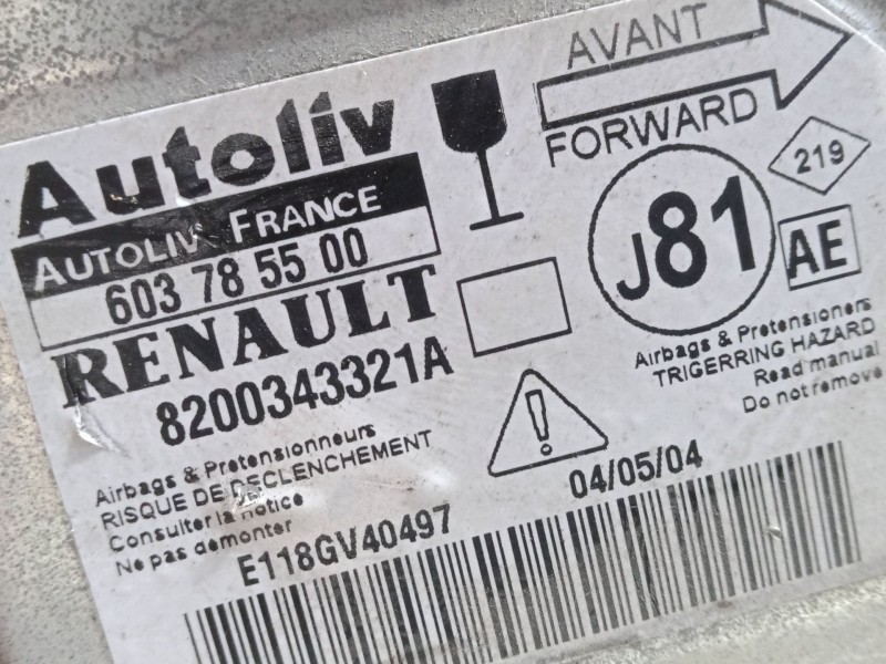 Recambio de centralita airbag para renault espace iv (jk0/1_) 2.2 dci (jk0h) referencia OEM IAM 8200343321A  
