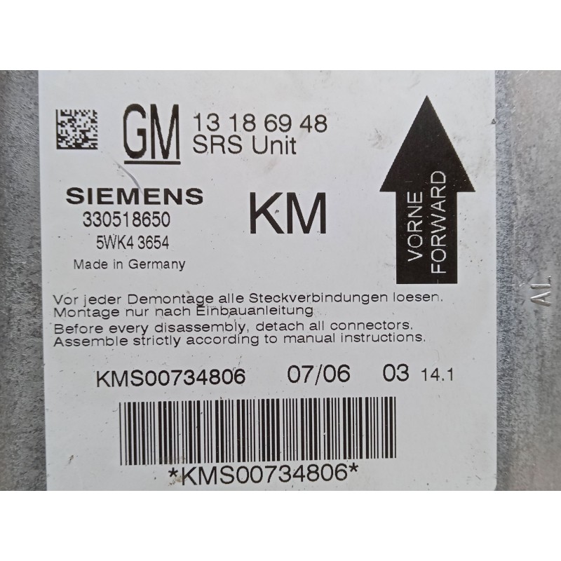 Recambio de centralita airbag para opel vectra c gts (z02) 1.9 cdti (f68) referencia OEM IAM 13186948 5WK43654 330518650