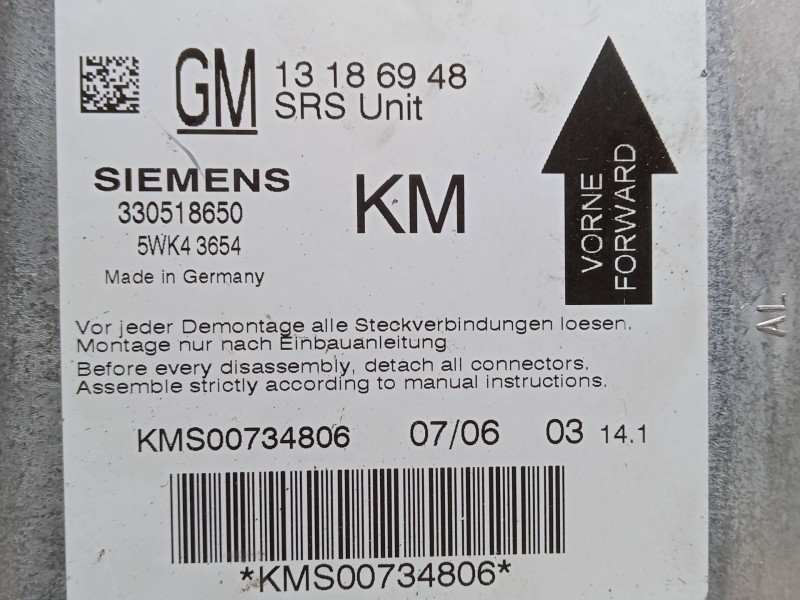 Recambio de centralita airbag para opel vectra c gts (z02) 1.9 cdti (f68) referencia OEM IAM 13186948 5WK43654 330518650