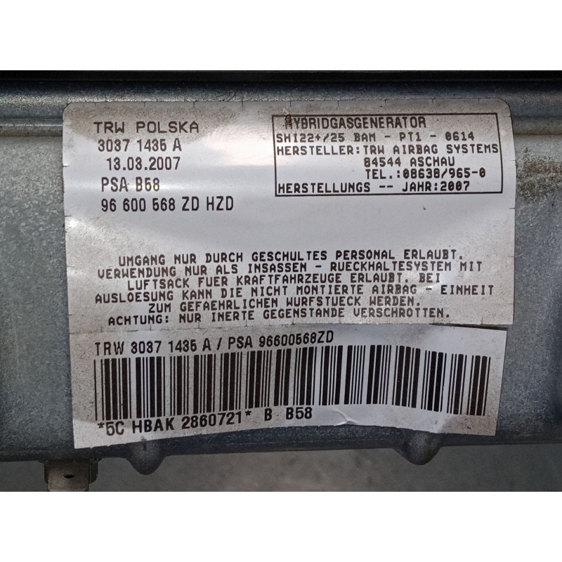 Recambio de airbag salpicadero para citroën c4 picasso i monospace (ud_) 1.8 i 16v referencia OEM IAM 96600568ZD  