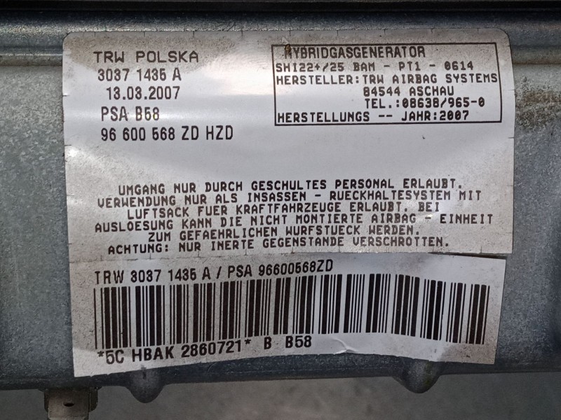 Recambio de airbag salpicadero para citroën c4 picasso i monospace (ud_) 1.8 i 16v referencia OEM IAM 96600568ZD  