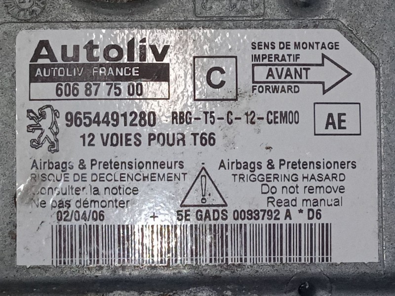 Recambio de centralita airbag para peugeot 307 cc (3b) 2.0 hdi 135 referencia OEM IAM 9654491280  