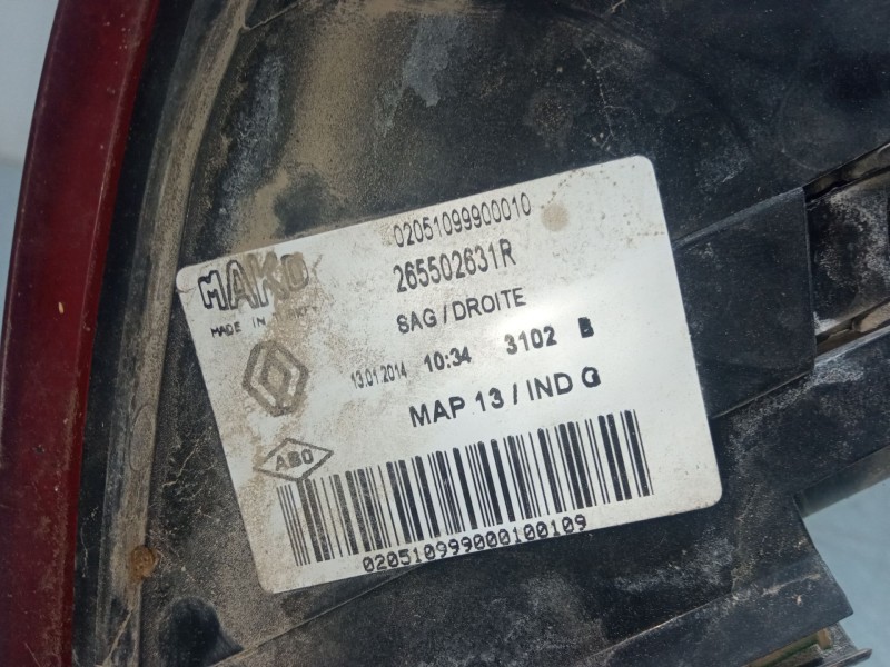 Recambio de piloto trasero derecho para renault clio iv (bh_) 1.5 dci 90 referencia OEM IAM 265502631R  