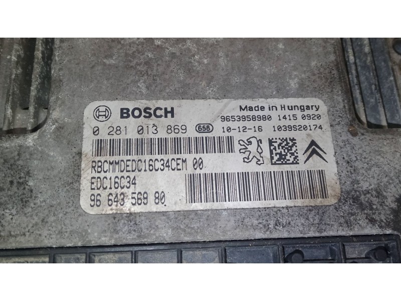 Recambio de centralita motor uce para citroën jumpy ii (vf7) 1.6 hdi 90 16v referencia OEM IAM 9664356980  