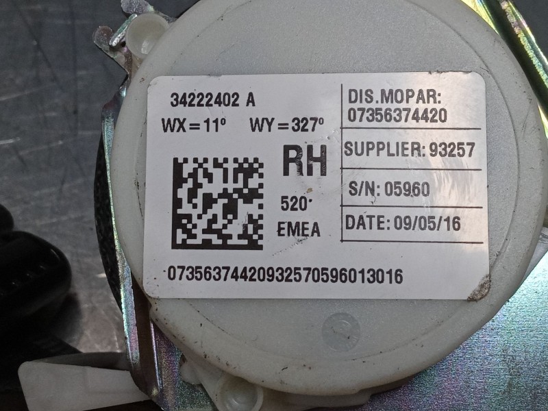 Recambio de cinturon seguridad trasero derecho para jeep renegade suv (bu, b1, bv) 1.6 crd referencia OEM IAM   