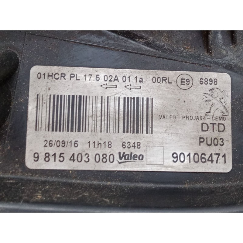 Recambio de faro derecho para peugeot 2008 i (cu_) 1.2 thp 110 / puretech 110 referencia OEM IAM 9815403080  