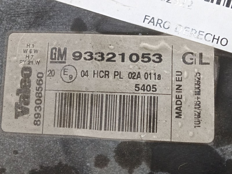 Recambio de faro derecho para opel meriva a monospace (x03) 1.6 (e75) referencia OEM IAM 93321053  