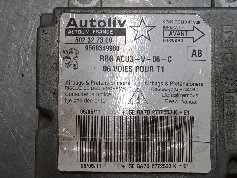 Recambio de centralita airbag para peugeot 206 hatchback (2a/c) 1.4 i referencia OEM IAM 602327300  9660349980 Recambio de centralita airbag para peugeot 206 hatchback (2a/c) 1.4 i referencia OEM IAM 602327300  9660349980