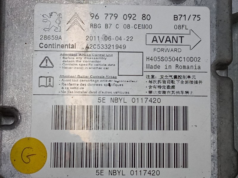 Recambio de centralita airbag para citroën c4 ii (nc_) 1.6 hdi 110 referencia OEM IAM 9677909280   Recambio de centralita airbag para citroën c4 ii (nc_) 1.6 hdi 110 referencia OEM IAM 9677909280