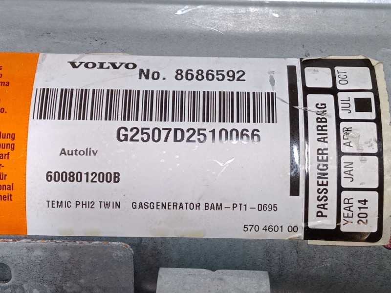Recambio de airbag salpicadero para volvo xc90 i (275) d5 awd referencia OEM IAM G2507D2510066  8686592 Recambio de airbag salpicadero para volvo xc90 i (275) d5 awd referencia OEM IAM G2507D2510066  8686592
