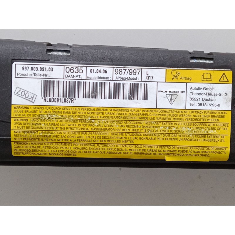 Recambio de airbag de puerta delantero izquierdo para porsche cayman (987) s 3.4 referencia OEM IAM 99780309103  