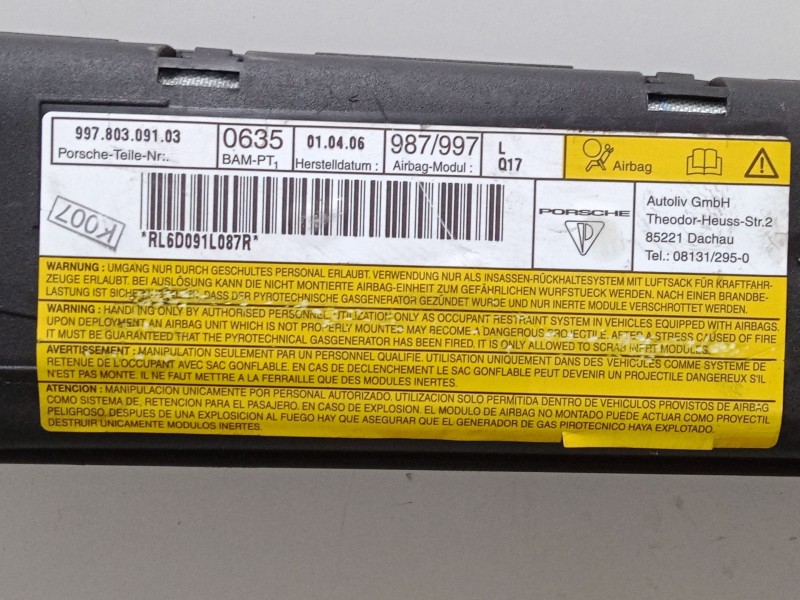 Recambio de airbag de puerta delantero izquierdo para porsche cayman (987) s 3.4 referencia OEM IAM 99780309103  