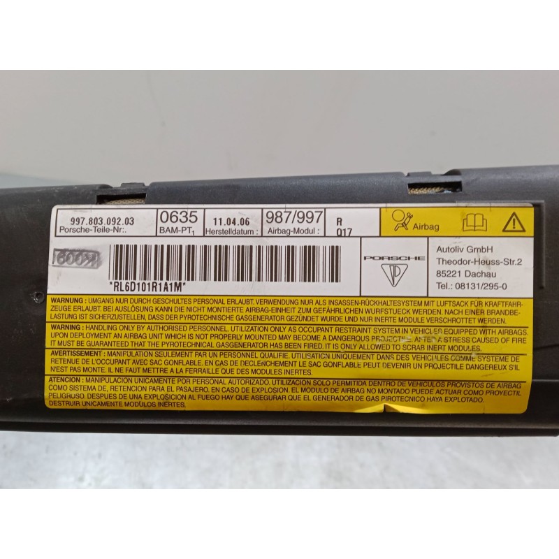 Recambio de airbag de puerta delantero derecho para porsche cayman (987) s 3.4 referencia OEM IAM 99780309203  