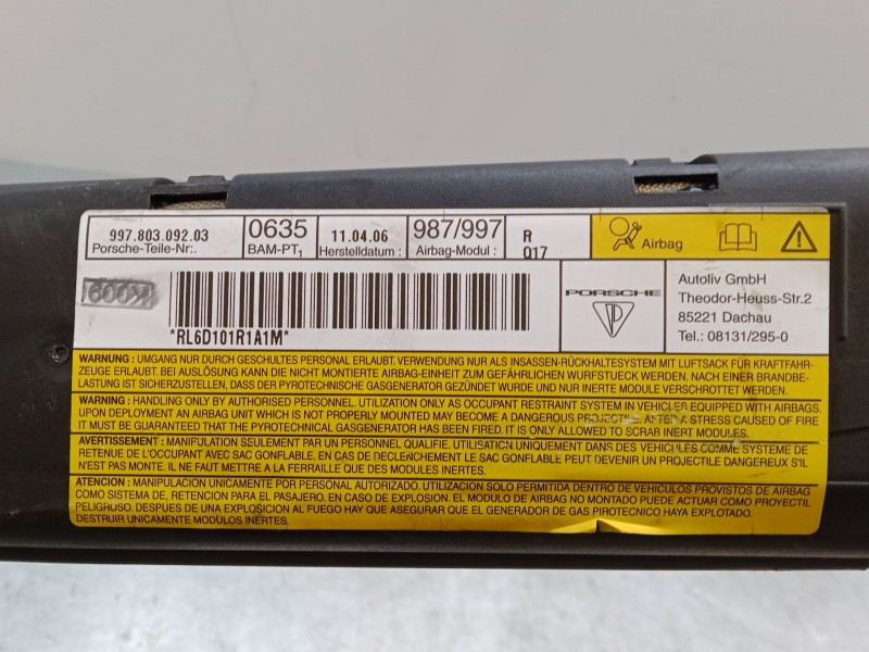 Recambio de airbag de puerta delantero derecho para porsche cayman (987) s 3.4 referencia OEM IAM 99780309203  