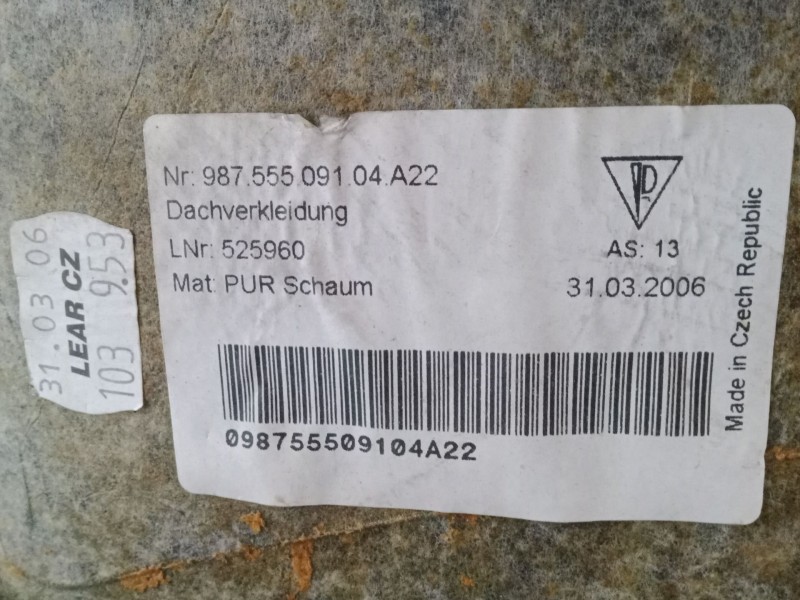 Recambio de tapizado techo interior para porsche cayman (987) s 3.4 referencia OEM IAM 98755509104A22  