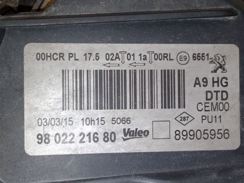 Recambio de faro izquierdo para peugeot 208 i (ca_, cc_) 1.2 vti 82 referencia OEM IAM 9802221480  89905957 Recambio de faro izquierdo para peugeot 208 i (ca_, cc_) 1.2 vti 82 referencia OEM IAM 9802221480  89905957