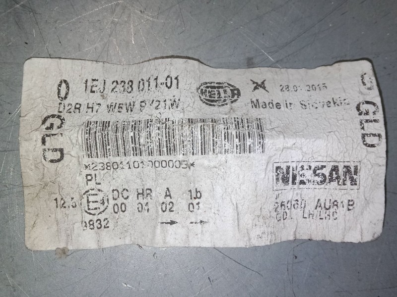 Recambio de faro izquierdo xenon para nissan primera hatchback (p12) 2.0 referencia OEM IAM 1EJ23801101   Recambio de faro izquierdo xenon para nissan primera hatchback (p12) 2.0 referencia OEM IAM 1EJ23801101