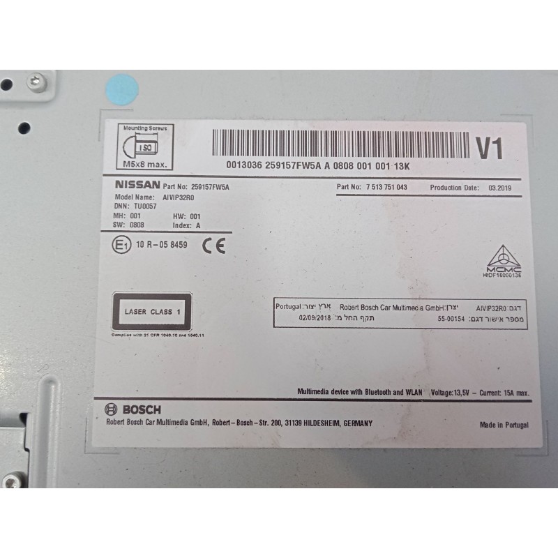 Recambio de pantalla multifuncion para nissan qashqai ii (j11, j11_) 1.3 dig-t referencia OEM IAM 259157FW5A  7513751043