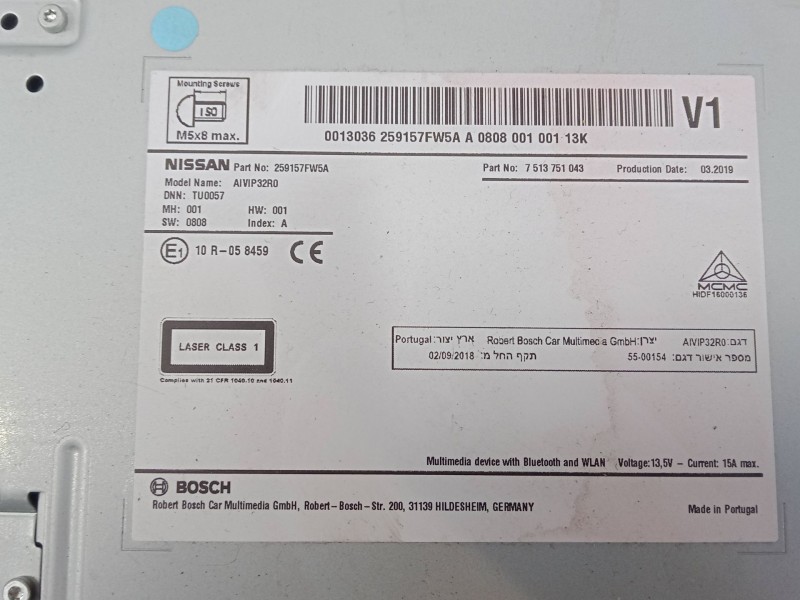 Recambio de pantalla multifuncion para nissan qashqai ii (j11, j11_) 1.3 dig-t referencia OEM IAM 259157FW5A  7513751043