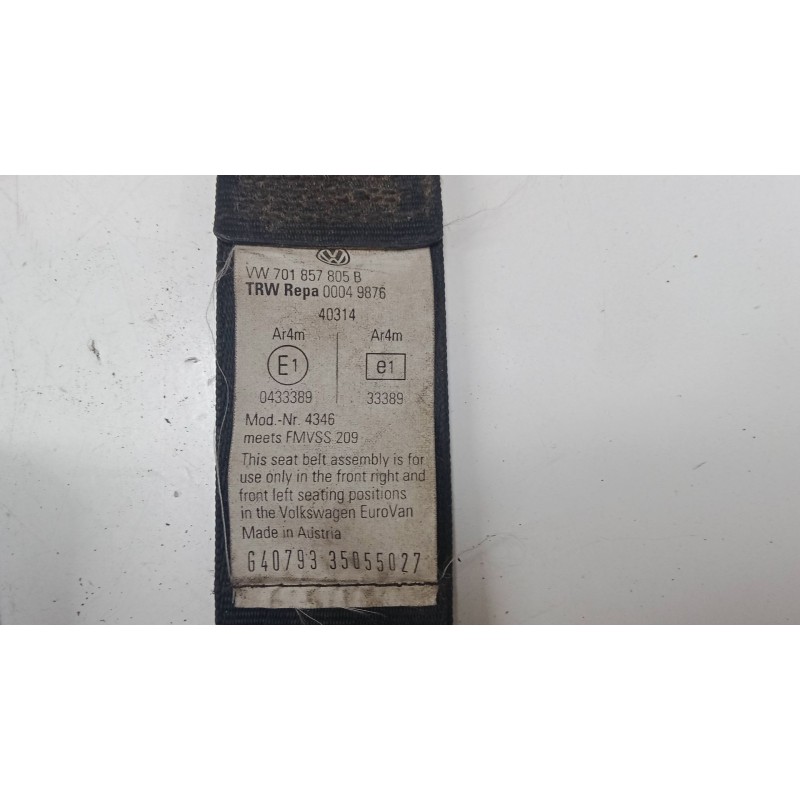Recambio de cinturon seguridad delantero derecho para volkswagen transporter t4 furgoneta (70a, 70h, 7da, 7dh) 1.9 d referencia  Recambio de cinturon seguridad delantero derecho para volkswagen transporter t4 furgoneta (70a, 70h, 7da, 7dh) 1.9 d referencia