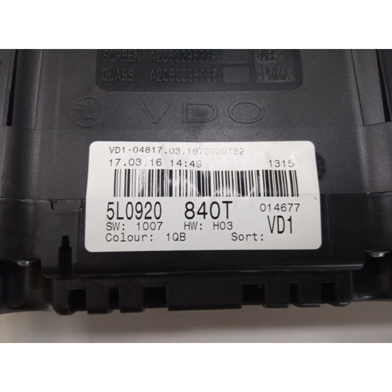 Recambio de cuadro instrumentos para skoda yeti (5l) 2.0 tdi referencia OEM IAM 5l0920840t   Recambio de cuadro instrumentos para skoda yeti (5l) 2.0 tdi referencia OEM IAM 5l0920840t