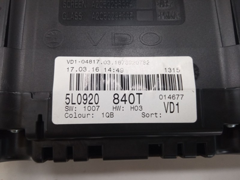 Recambio de cuadro instrumentos para skoda yeti (5l) 2.0 tdi referencia OEM IAM 5l0920840t   Recambio de cuadro instrumentos para skoda yeti (5l) 2.0 tdi referencia OEM IAM 5l0920840t