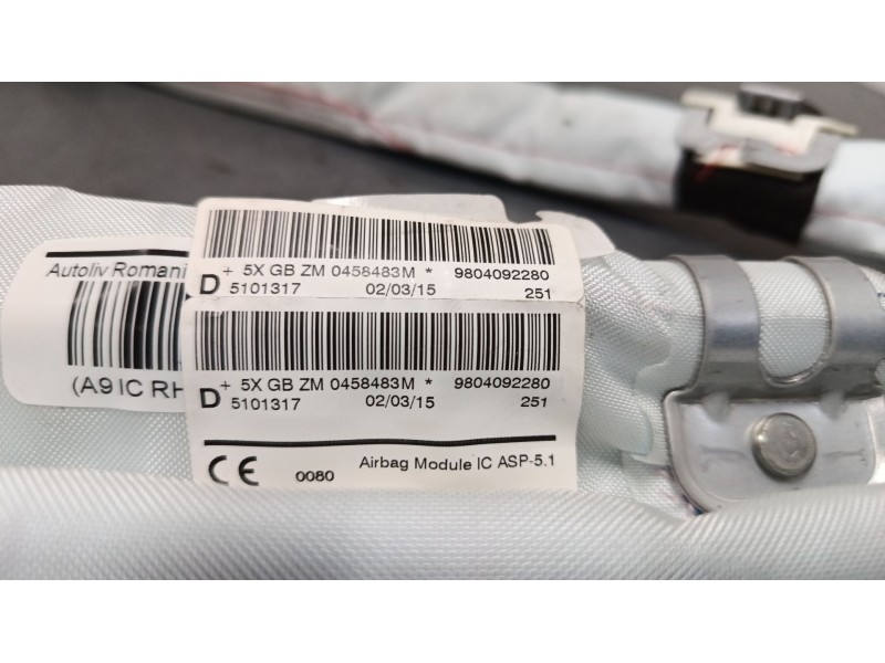 Recambio de airbag lateral delantero derecho para peugeot 2008 i (cu_) 1.2 thp 110 / puretech 110 referencia OEM IAM 9804092280  Recambio de airbag lateral delantero derecho para peugeot 2008 i (cu_) 1.2 thp 110 / puretech 110 referencia OEM IAM 9804092280