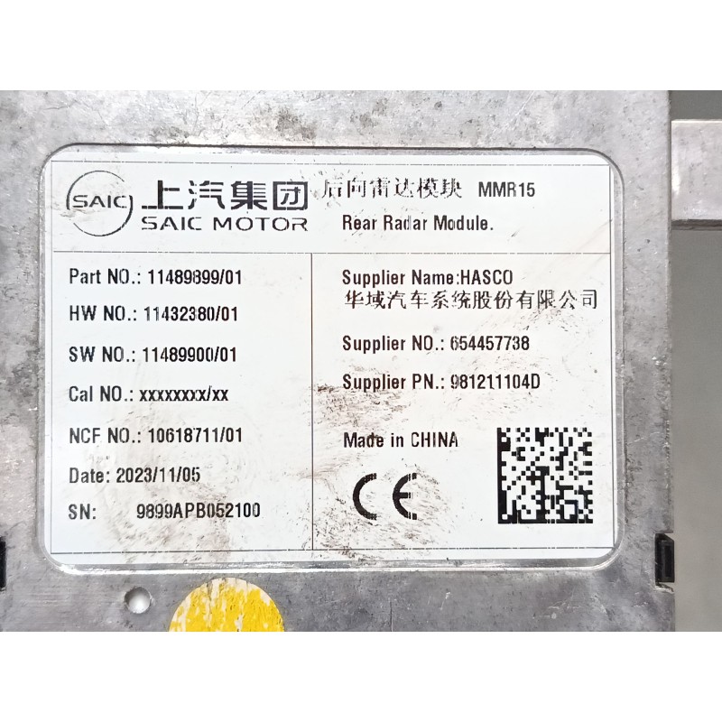 Recambio de modulo radar control distancia para mg zs suv (azs1) 1.0 t-gdi referencia OEM IAM 11489899  